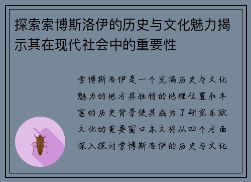 探索索博斯洛伊的历史与文化魅力揭示其在现代社会中的重要性
